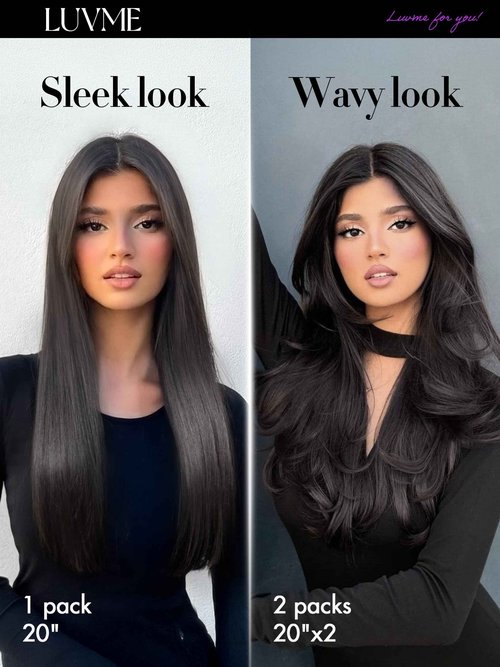 LUVME Straight Seamless 16inch 110g 7Pcs Clip in Hair Extensions Full Max Remy Human Hair Extensions, Natural Black 100% Real Soft Human Hair Extensions