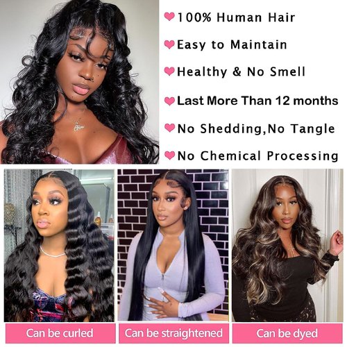 Brazilian Body Wave Frontal with Bundles 100% Unprocessed Human Hair Bundles with Frontal Brazilian Virgin Human Hair Weave and Ear To Ear Lace Frontal with Pre-Plucked Baby Hair (14” 16” 18”+12”)