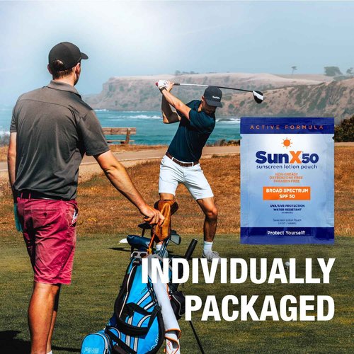 CoreTex Sun X 50 Broad Spectrum Sunscreen Packets & Dry Towels Duo Kit - Pack of 100 Paraben, Oxybenzone, Octinoxate, & Oil Free Sunscreen - No White Cast and Water Resistant Up to 80 Minutes