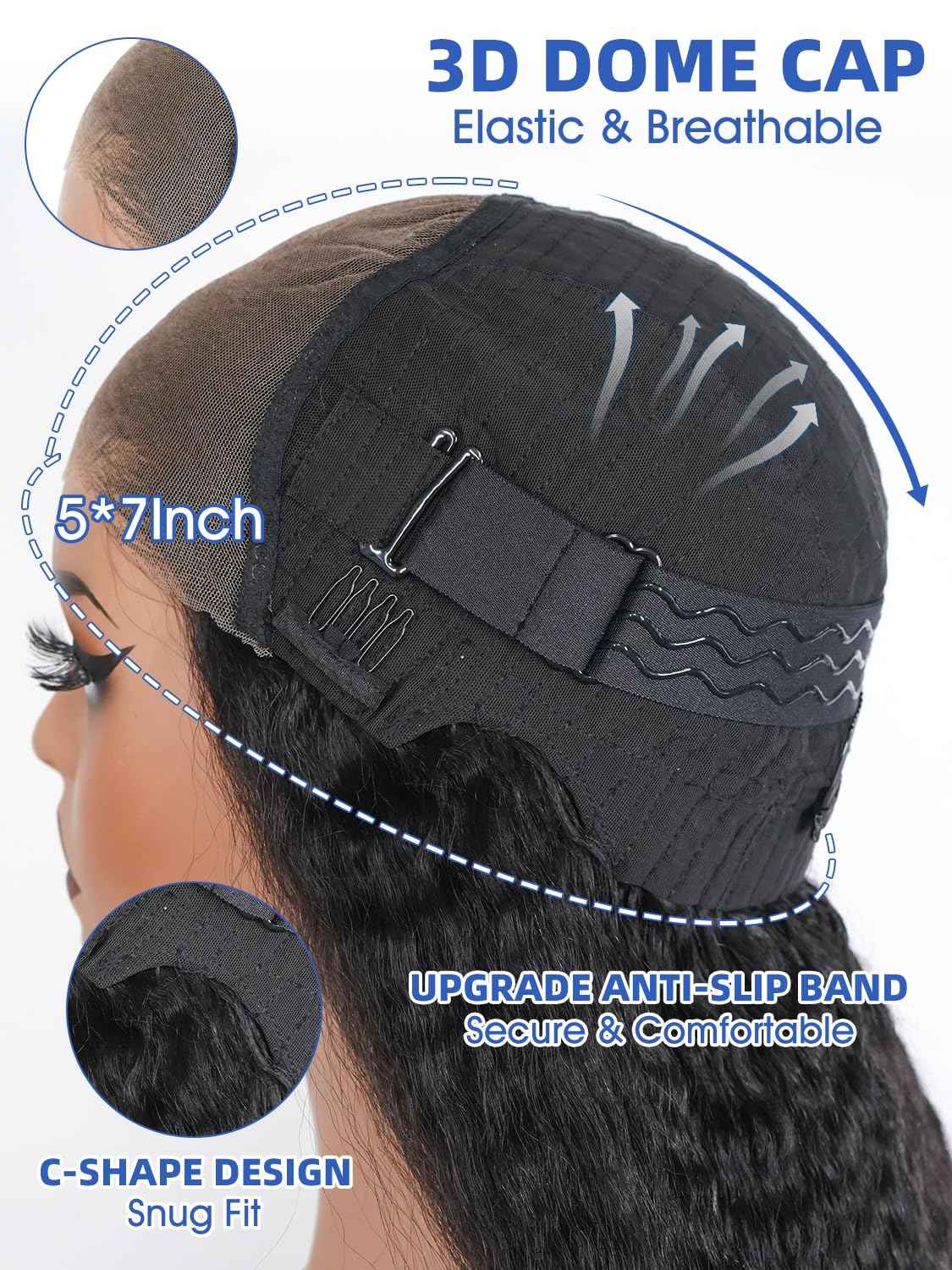 Kinky Straight Glueless Wigs Human Hair 5x7 Wear and Go Wigs Pre Plucked Pre Cut Lace Wig for Women invisible Lace Beginner Friendly 20Inches