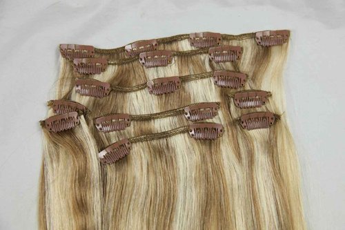 Tressmatch® 20"-22" Remy Human Hair Thick to Ends Clip in Extensions Brown Blonde Highlights (Color #12/613) 9 Pieces(pcs) Full Head [Set Weight:4.4s/125grams …