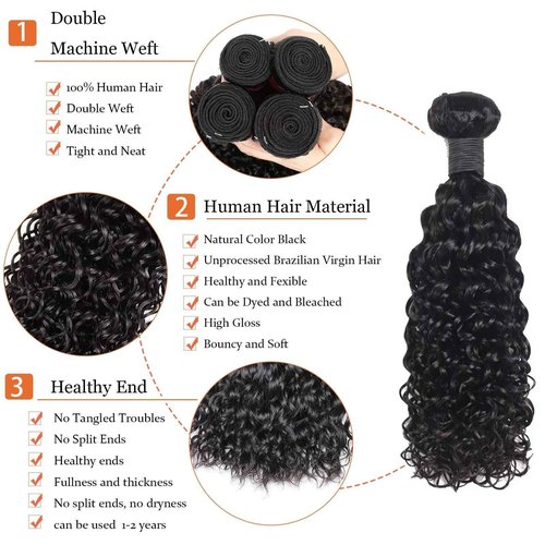 Water Wave Human Hair Bundles 12A Double Weft Deep Curly Wave Bundles 100% Unprocessed Brazilian Virgin Human Hair Natural Black Color Wet And Wavy Hair Extensions 18 20 22