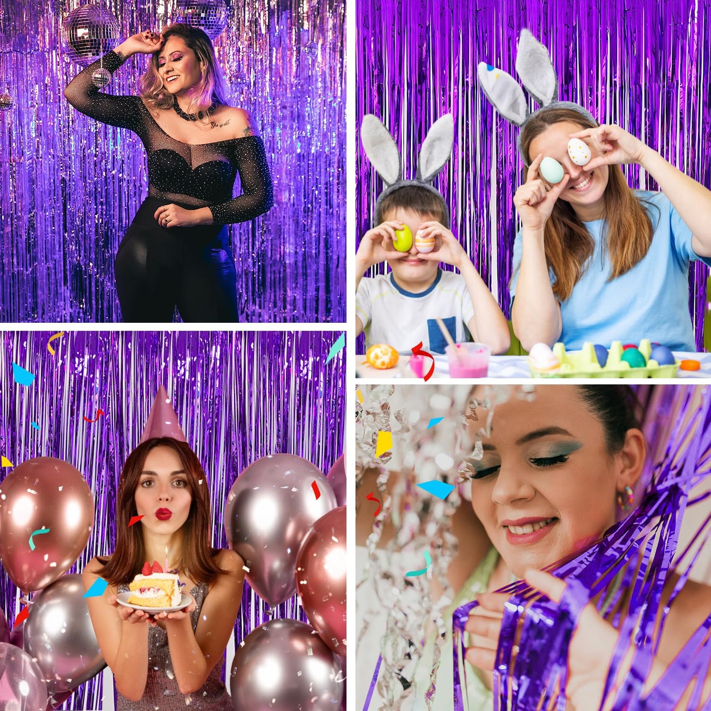 2 Pack Purple Tinsel Backdrop Party Decorations 3.3x8.2ft, Foil Fringe Curtains Door Streamers for Birthday Balloons Decor, Purple Backdrop for Wedding Baby Shower Graduation Christmas Halloween