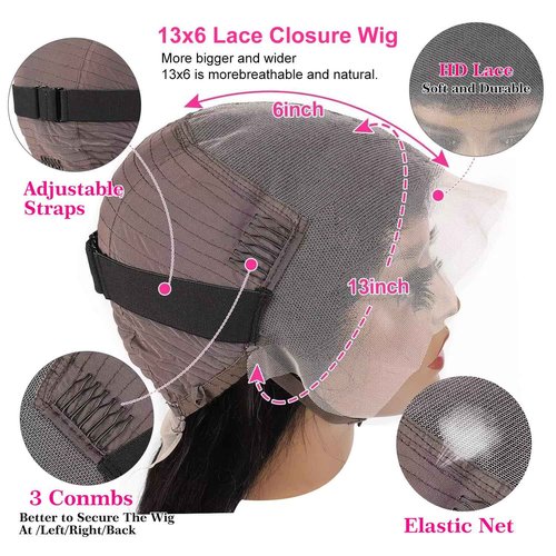 JUBOTIN 30 Inch Straight Lace Front Wig Human Hair 13x6 Straight HD Lace Front Wigs Human Hair Wigs for Women Pre Plucked 180% Density Straight Lace Frontal Wigs Human Hair Natural Black