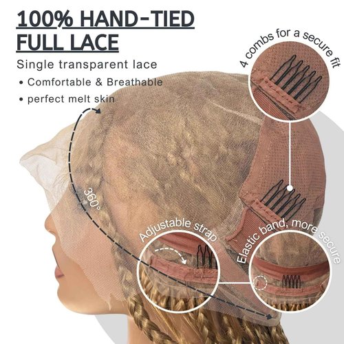 FABÉLLE 32 Inch Triangle Knotless Braided Wig for African American Women Boho Ggoddess Box Braid Wig Honey Blonde Single Full Lace Braid Wigs