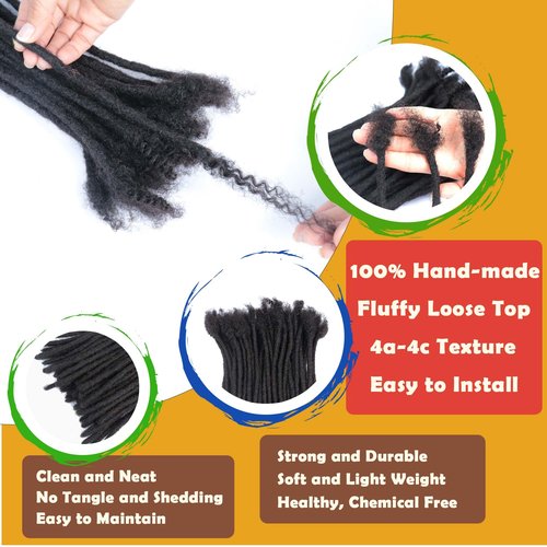 0.6cm Width 12 Inch 40 Strands 100% Real Human Hair Loc Extensions for Men Women Kids Full Handmade Permanent Dreadlock Extension with Comb