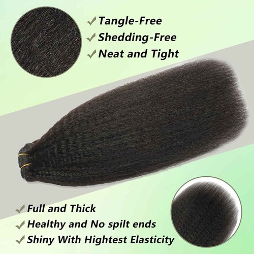 Yaki Straight Human Hair Clip in Extensions 100% Unprocessed Brazilian Virgin Hair Clip Ins Kinky Straight Hair Clip ins Natural Black 8pcs with 18 Clips 120g Per Set (22 Inch)