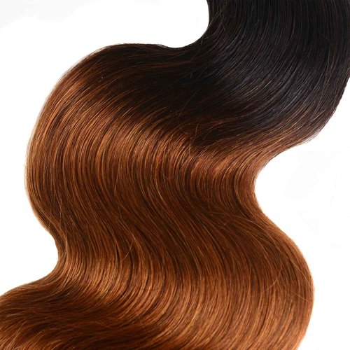 Ombre Body Wave Bundles Human Hair 1B/30 Brazilian Virgin Human Hair Two-tone Dark Root To Blonde Brown Body Wave 3 Bundles Unprocessed Remy Hair Extensions for Women (T1b/30, 10 12 14 inch)