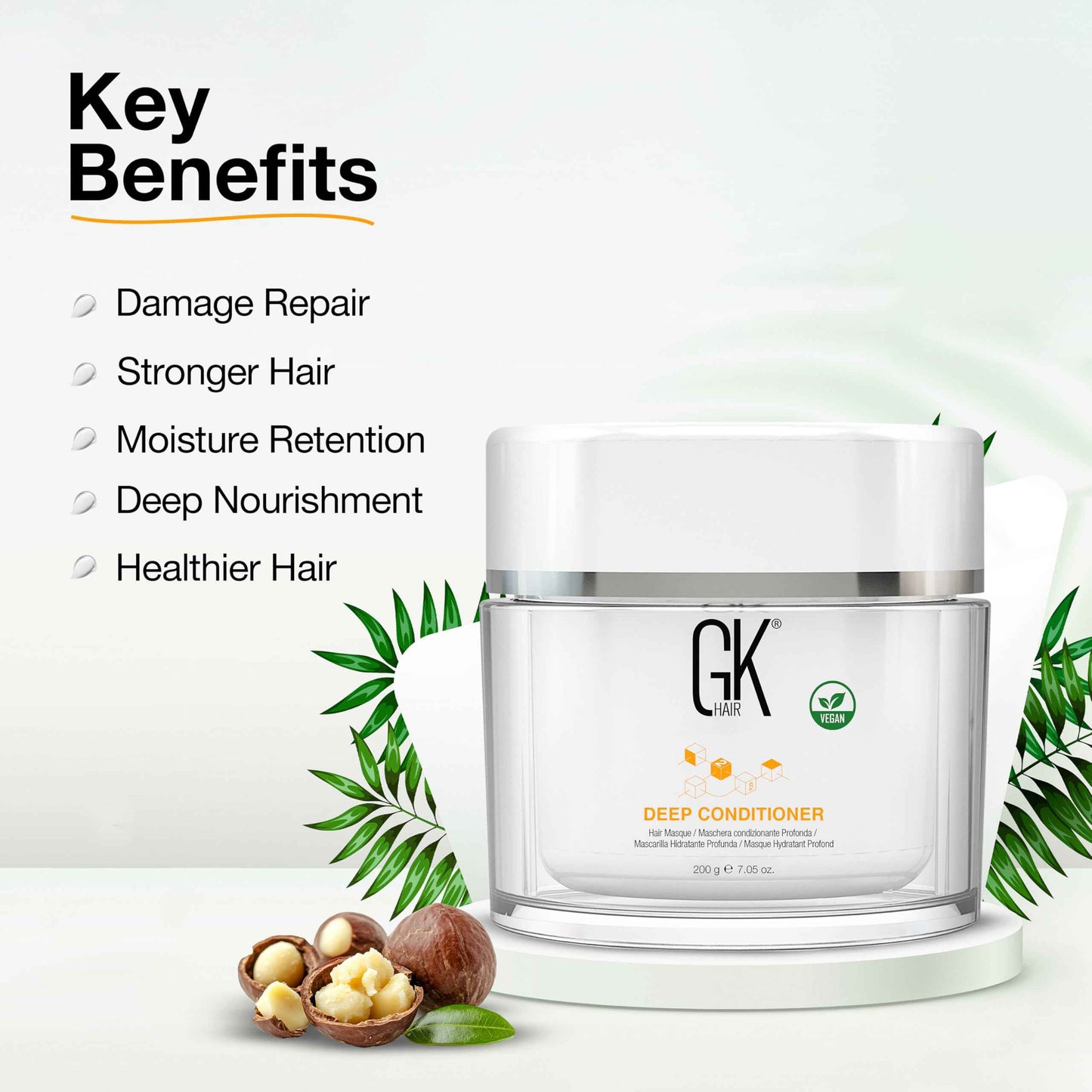 GK HAIR Global Keratin Deep Conditioner Masque Pack of 2 (7.05 Fl Oz/200 g) Intense Hydrating Repair Treatment Mask for Dry Damaged Color Treated Frizzy Hair Restoration Formula with JOJOBA Seed Oils