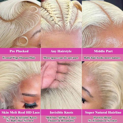 JIEDAOKOU 613 Lace Front Wig Human Hair Blonde Wig Human Hair Body Wave 13x6 HD Transparent Lace Front Wigs Pre Plucked 613 HD Lace Frontal Wigs 24 Inch 200 Density with Baby hair
