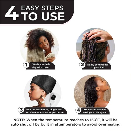 Hair Steamer for Natural Hair Home Use w/10-level Heats Up Quickly, Heat Cap for Deep Conditioning - Thermal Steam Cap for Black Hair, Great for Deep Conditioner - Set of 3