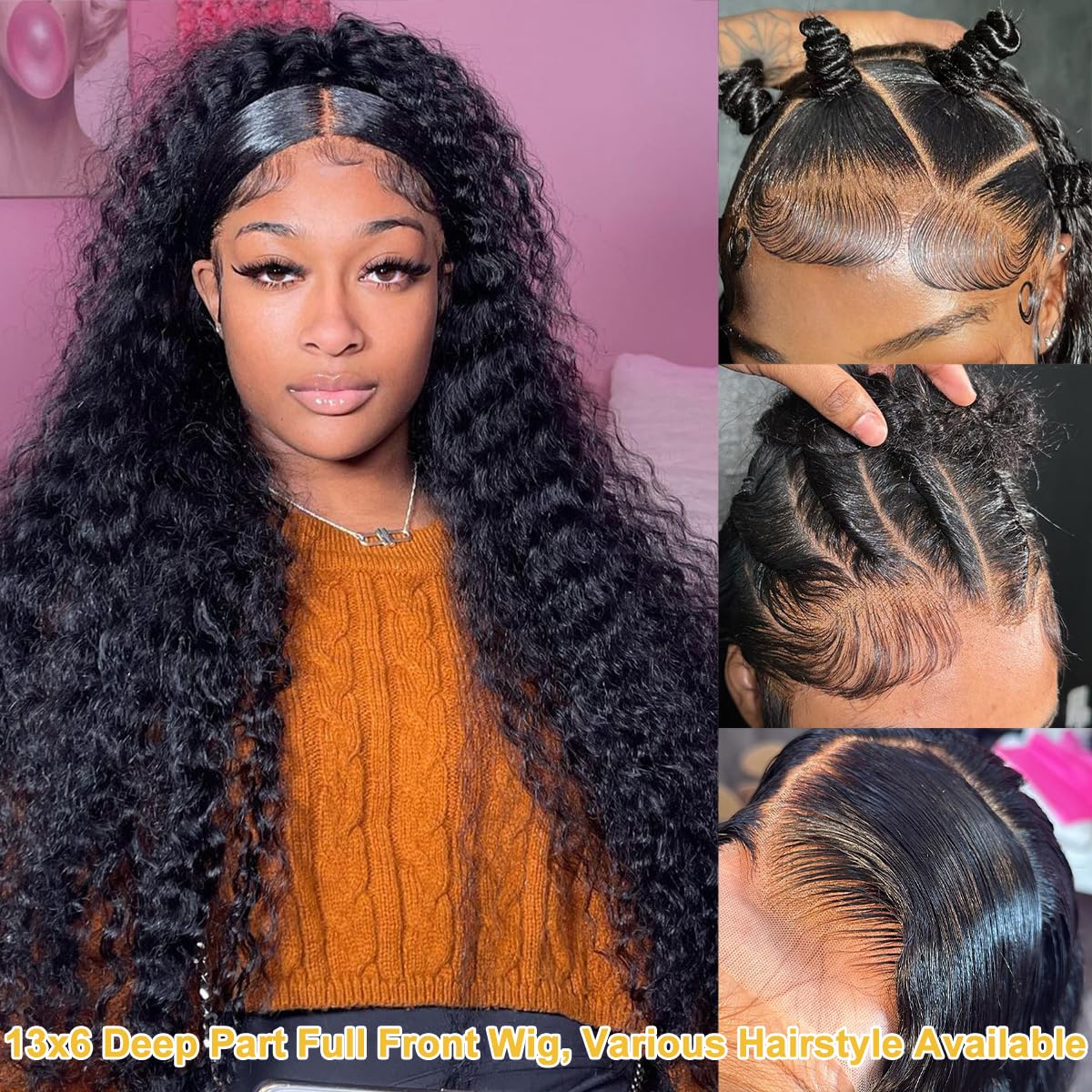 18 Inch Curly Lace Front Wigs Human Hair 13x6 Deep Wave Lace Front Wigs Human Hair Curly Lace Front Wigs Virgin Remy Wig for Women Deep Wave 13x6 Frontal Wig
