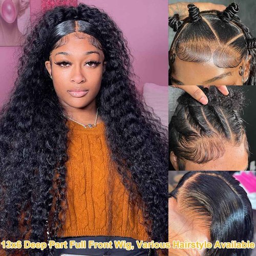 14 Inch Deep Wave Lace Front Wigs Human Hair 13x6 Deep Wave HD Transparent Lace Frontal Wigs for Women 13x6 Lace Front Wigs Virgin Remy Human Hair Wig for Women Deep Wave 13x6 Frontal Wig