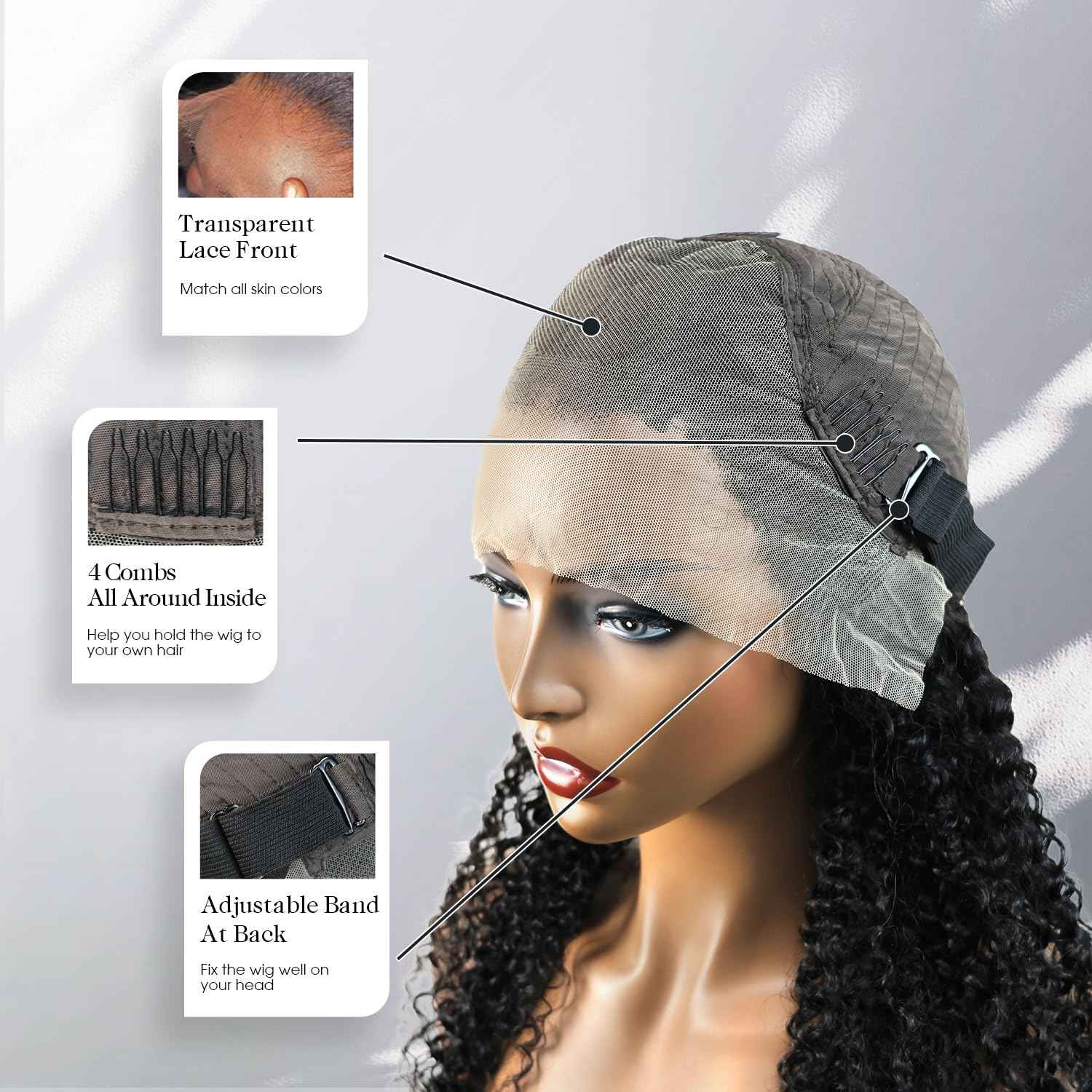 4C Edges Kinky Curly Lace Front Wigs Human Hair 13x4 HD Transparent Lace Frontal Wigs with Curly Edges Baby Hair, Deep Wave Curl Wig Pre-Plucked Hairline 180% Density 16 inch