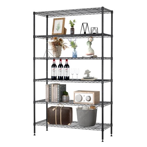 BestOffice | 6-Tier Wire Storage Shelves | 42x16x72 | Black | with Adjustable Racks | Heavy-Duty Metal Shelf, Holds Upto 1500 lbs | No-Tool Assembly | Ideal for Home & Garage Shelving
