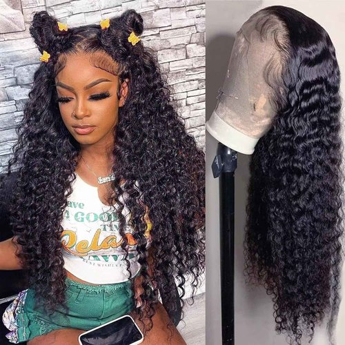 Tagota 22 Inch Deep Wave Lace Front Wigs Human Hair 13x6 HD Lace Front Wigs Human Hair Pre Plucked Brazilian Curly Wig Human Hair 200 Density Glueless Frontal Wigs with Baby Hair For Women