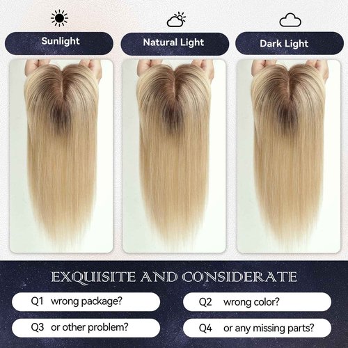 starluck Hair Toppers for Women Real Human Hair with Bangs 4.5"*5.5"Large Base 14 Inch 100% Real Human HairToppers for Women with ThinningHair Cover Gray Roots(ombre Light Blonde)