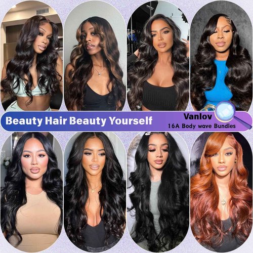 Vanlov Body Wave Human Hair - 3 Bundles Brazilian Remy Hair, Body Wave, Natural Black