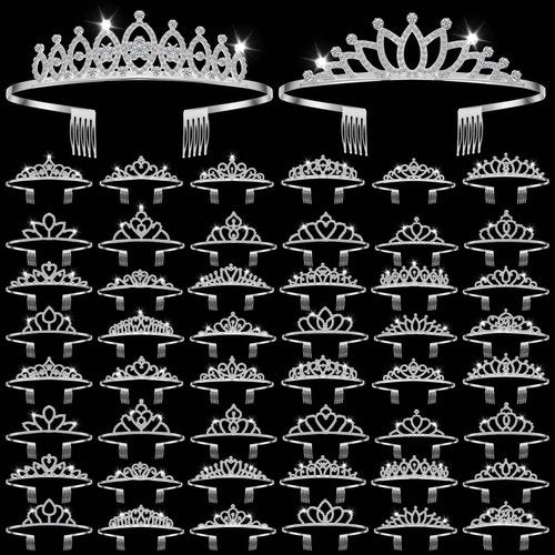 Riceshoot 50 Pcs Tiaras Crowns Bulk for Women Crystal Princess Tiara Queen Rhinestone Crown with Comb Bridal Wedding Headband for Women Prom Birthday Party Hair Accessory(Silver,Classic Style)