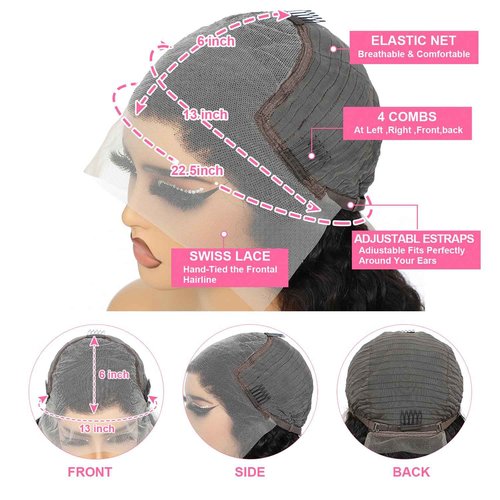 Zlzlblbl 13x6 Lace Front Wigs Human Hair Pre Plucked 210 Density Body Wave HD Lace Front Wigs for Women Human Hair Glueless (Natural Color Body Wave Wig, 20 Inch)