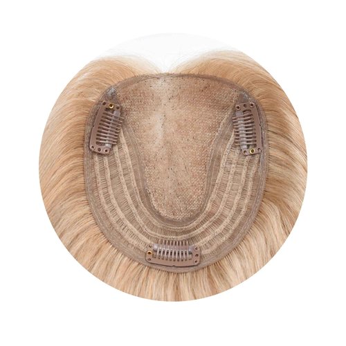 viviaBella Hair Toppers no Bangs, Natural-Looking Clip in Real Human Hair Toupee for Women with Thinning Hair Hand-tied Mono Swiss Lace Base Big Coverage 12 Inch Hairpieces (613-10-14H, 4.7"X4.3")