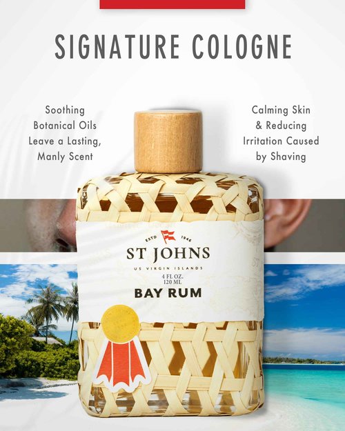 St. John Bay Rum Aftershave and Cologne | Made with Bay Leaves from The Virgin Islands | Bay Leaf After Shave Fragrance for Men | (4 oz Splash Bottle)