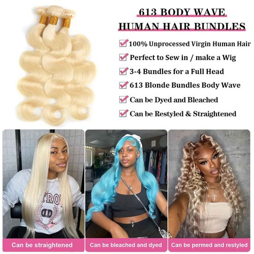 613 Blonde Body Wave Bundles Human Hair 20 inch 100% Unprocessed Virgin Hair Extensions 12A Quick Weave Bundles Human Hair