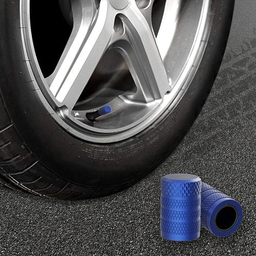 CKAuto Tire Valve Stem Caps, Blue, 4 pcs/Pack, Anodized Aluminum Tire Valve Cap Set, Corrosion Resistant, Universal Stem Covers for Cars Trucks Motorcycles SUVs and Bikes
