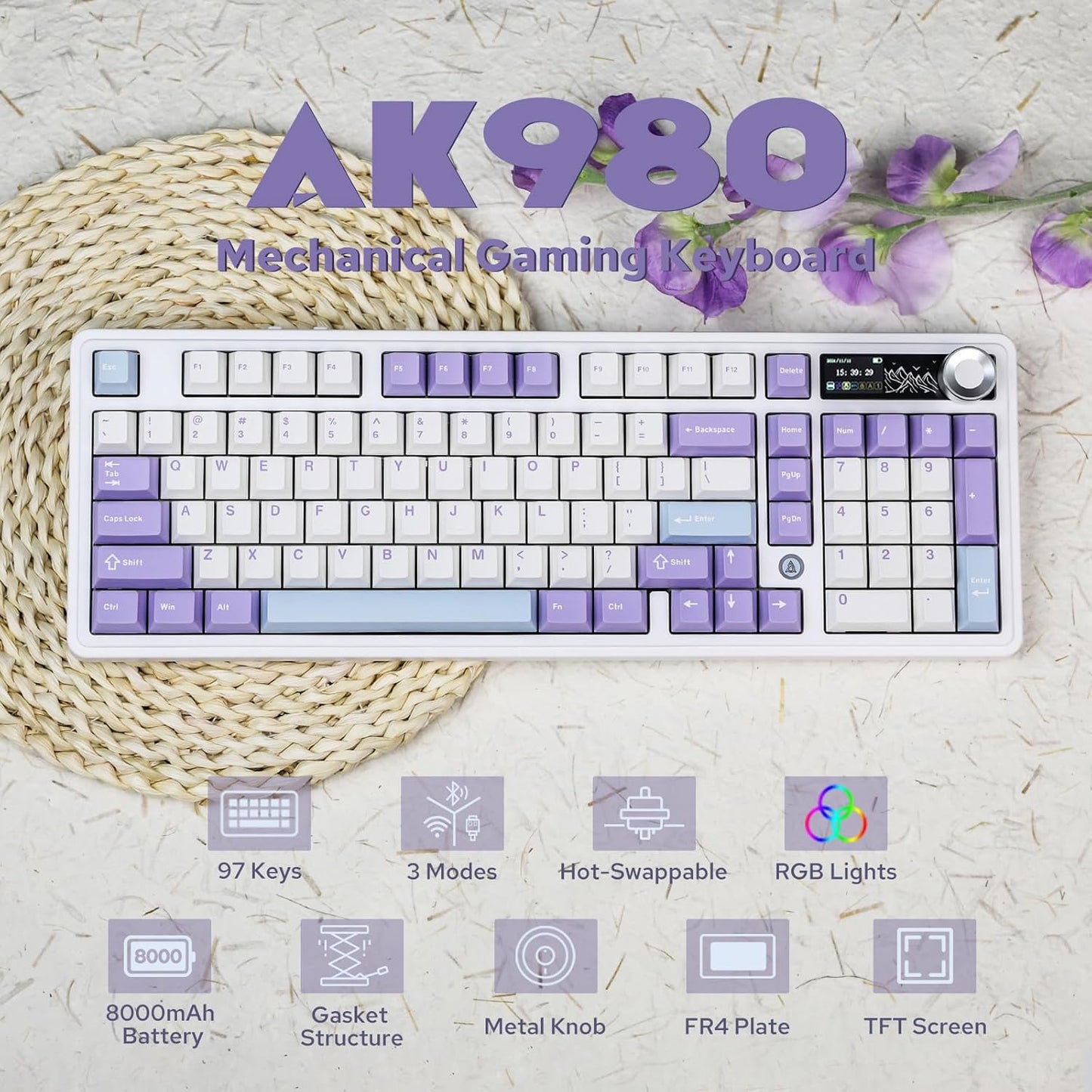 AJAZZ AK980 98% Mechanical Keyboard with KiiBoom X Cosydiaries Rainy Froggy Day Keycap Set
