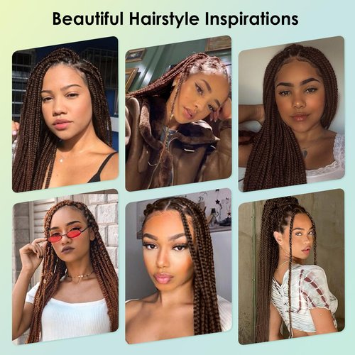 Fecihor 360 HD Full Lace Knotless Braided Wigs with Baby Hair Box Braid Wig for Women Premium Synthetic Brown Braided Lace Front Wigs 36 Inch