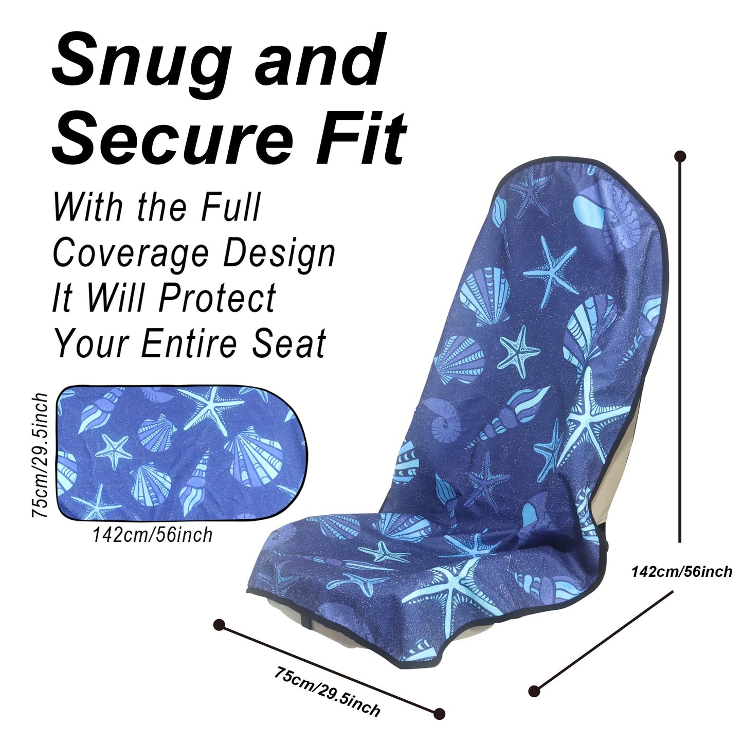 LoyaGour Car Seat Cover Protector Front Seats,for Gym Workout,Running,Swimming,Beach and Hiking,Waterproof Sweat Towel Bucket Seat Covers for Cars SUV Trucks (Conch Shells Starfish, 1Pcs)