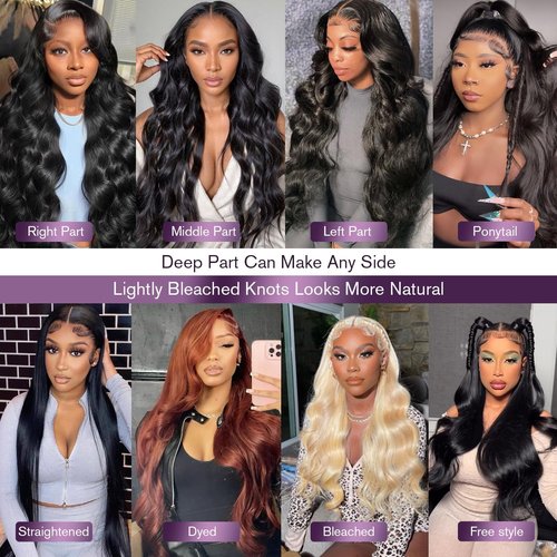 VNFM 26 Inch 13x6 Body Wave Lace Front Wigs Human Hair 180 Density HD Lace Frontal Wigs Human Hair Pre Plucked Human hair Wig for Women Natural Black