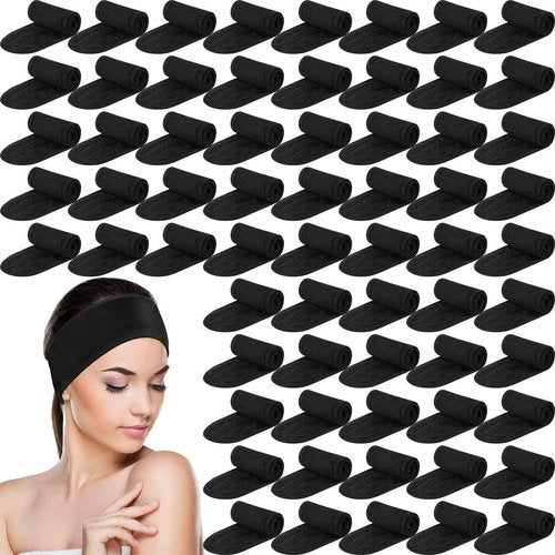 Tigeen 80 Pcs Spa Headband Bulk Adjustable Facial Headbands for Women Skincare Makeup Shower Hair Wraps for Washing Face(Black)