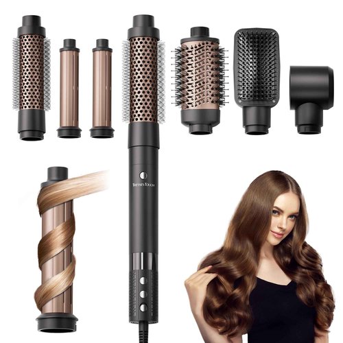 6 in 1 Air Wrap Hair Styler - Hair Dryer Brush, High-Speed Blow Dryer Brush with Auto-Wrap Curlers, Paddle Brush, Oval Brush for Drying/Curling/Straightening, Hair Styling Tools for Travel, Rose Gold