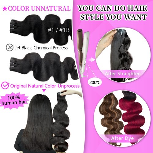 FBLhair 20 inch Seamless Body Wave Clip in Extensions Real Human Hair Extensions Clip Ins 110g 7pcs Thick Invisible Clip in Hair Extensions #1B Natural Black
