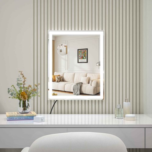 ANYHI Vanity Mirror with LED Light, 24"x20.5" Lighted Vanity Mirror with 10X Magnifying, 3 Color Modes, Dimmable, Smart Touch Control, Aluminum Frame, Tabletop/Wall Mount, White