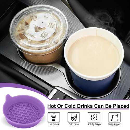 SINGARO Car Cup Holder Coaster, Silicone Cup Holder Insert, Universal Non-Slip Cup Holders, Car Accessories Interior for Women and Man 4 Pack Light Purple