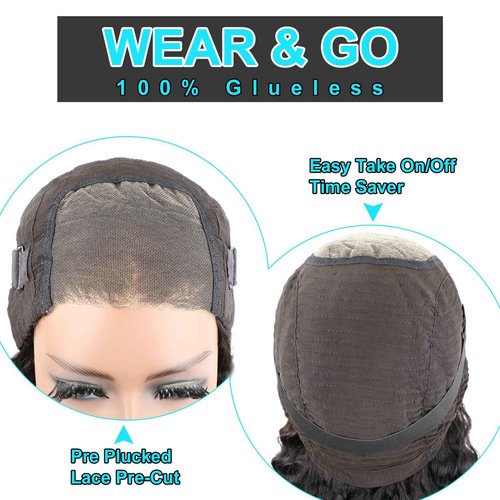 BLY Glueless Wear and Go Lace Front Wigs Human Hair for Women Deep Wave Curly Wig No Glue Ready to Wear 4x4 Lace Pre Cut Wig Pre Plucked with Baby Hair 180% Density Natural Hairline 16 Inch