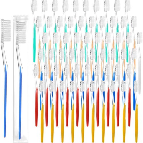 Honeydak 600 Pcs Individually Wrapped Toothbrush Set Medium Soft Bristle Toothbrushes Bulk Packed Disposable Tooth Brush Travel Manual Toothbrush for Hotels Travel Adults Guest, 6 Colors