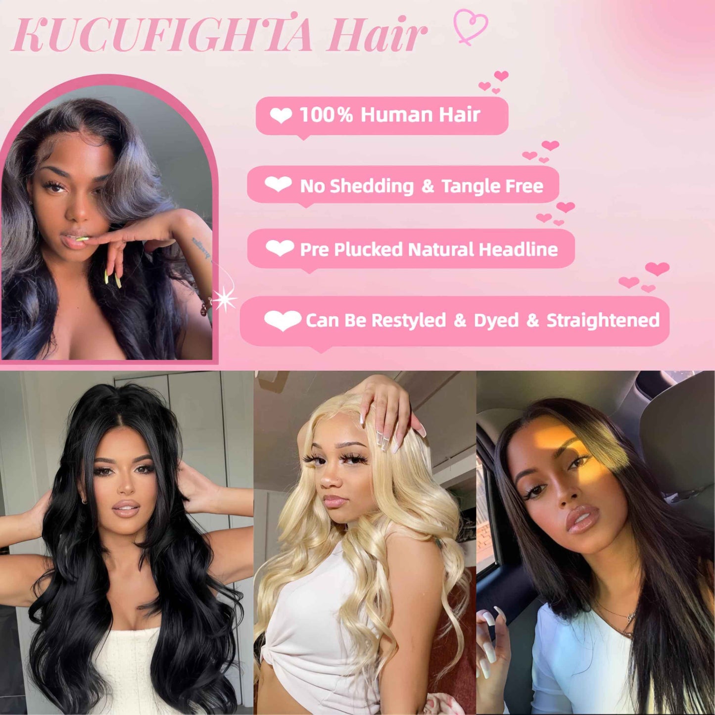 KUCUFIGHTA 200％ Density Body Wave Lace Front Wigs Human Hair Pre Plucked 13x4 HD Lace Frontal Wigs for Women Glueless Wigs Brazilian Virgin Human Hair Wig with Baby Hair 24 Inch