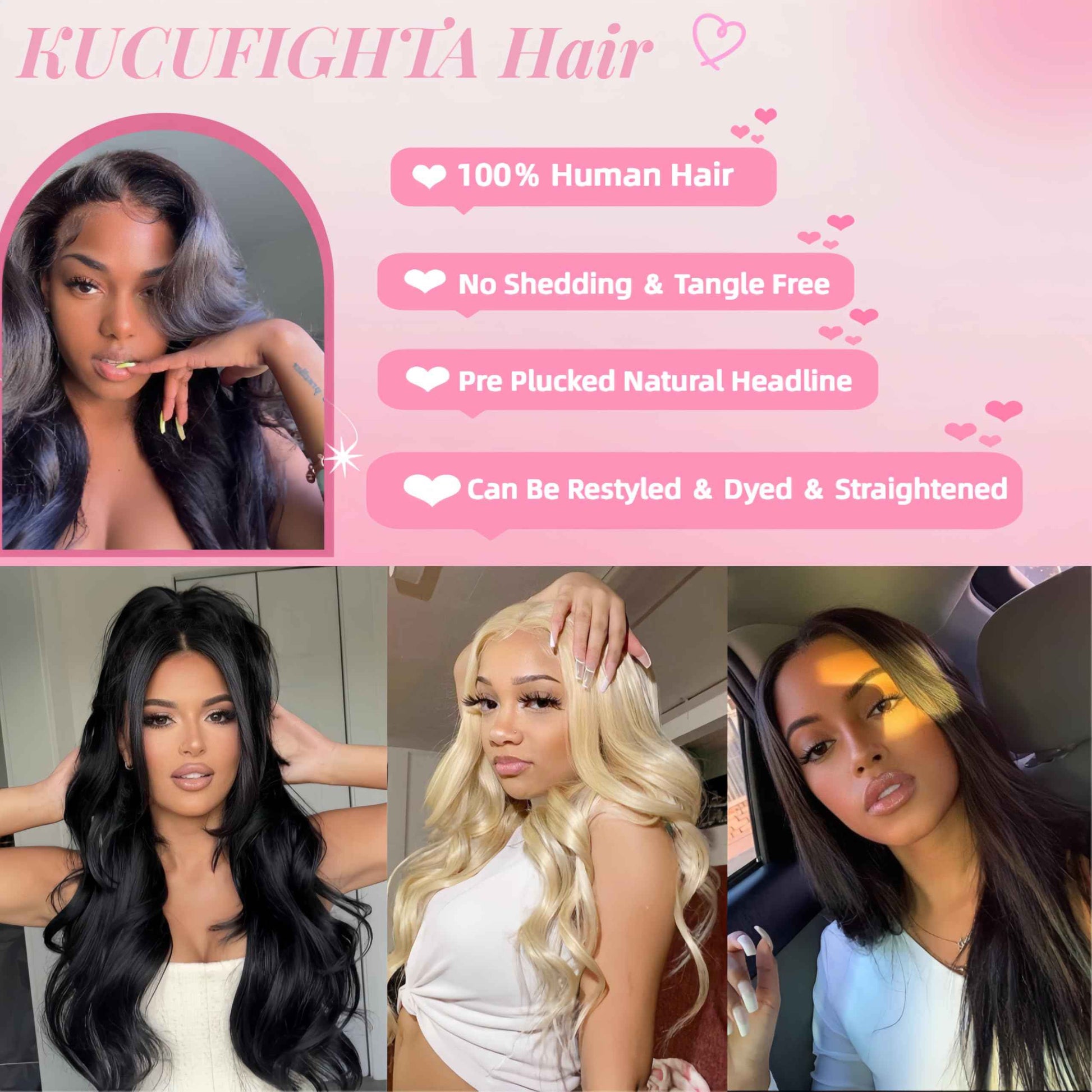 KUCUFIGHTA 200％ Density Body Wave Lace Front Wigs Human Hair Pre Plucked 13x4 HD Lace Frontal Wigs for Women Glueless Wigs Brazilian Virgin Human Hair Wig with Baby Hair 24 Inch