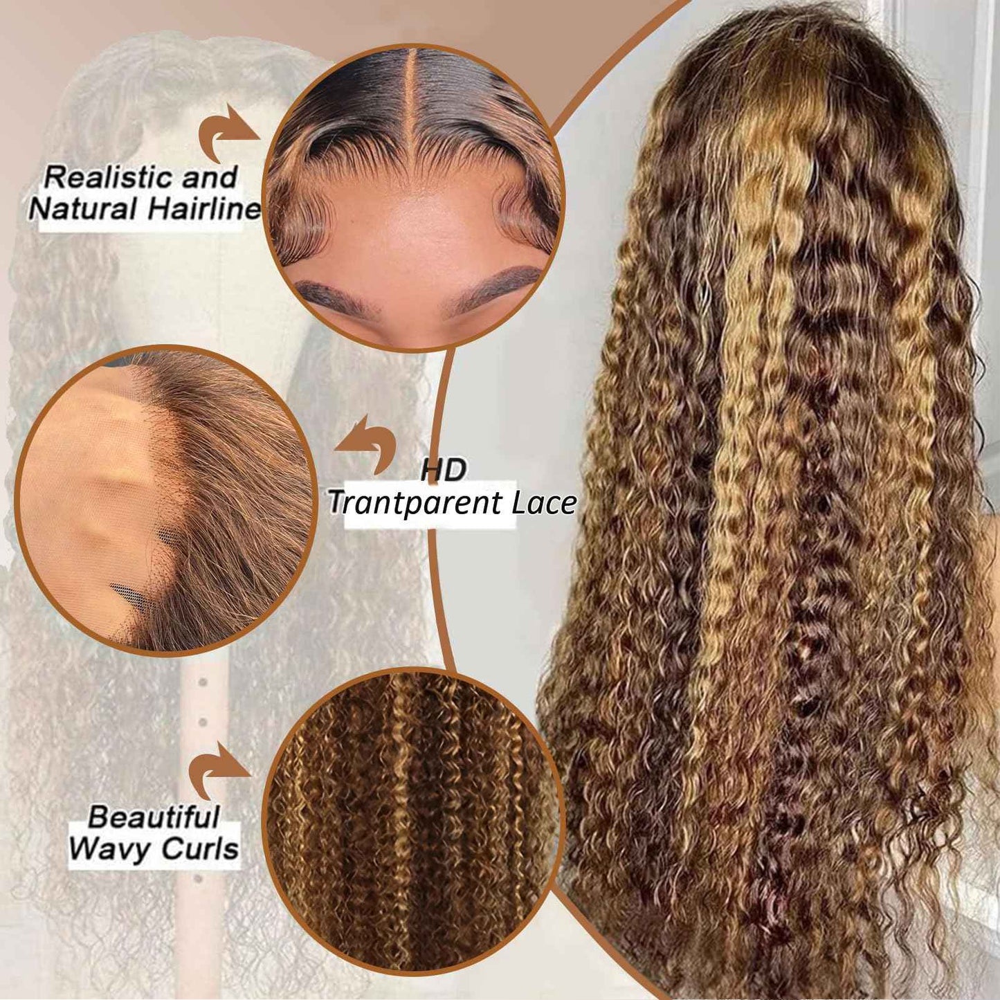 26 Inch Highlight Ombre Deep Wave Lace Front Wigs Human Hair Wig 13x6 Honey Blonde Wig Human Hair HD Glueless Deep Wave Wig 4/27 Colored Wet and Wavy Curly Wig Pre Plucked for Women