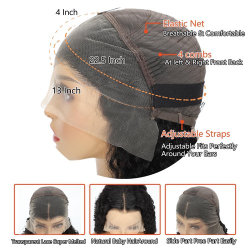 Curly Bob Wig Human Hair 13x4 Deep Wave HD Lace Front Wigs Human Hair 220% Density Short Curly Wet And Wavy Human Hair Wigs for Black Women Glueless curly Wig With Baby Hair (Natural Black, 16 Inch)