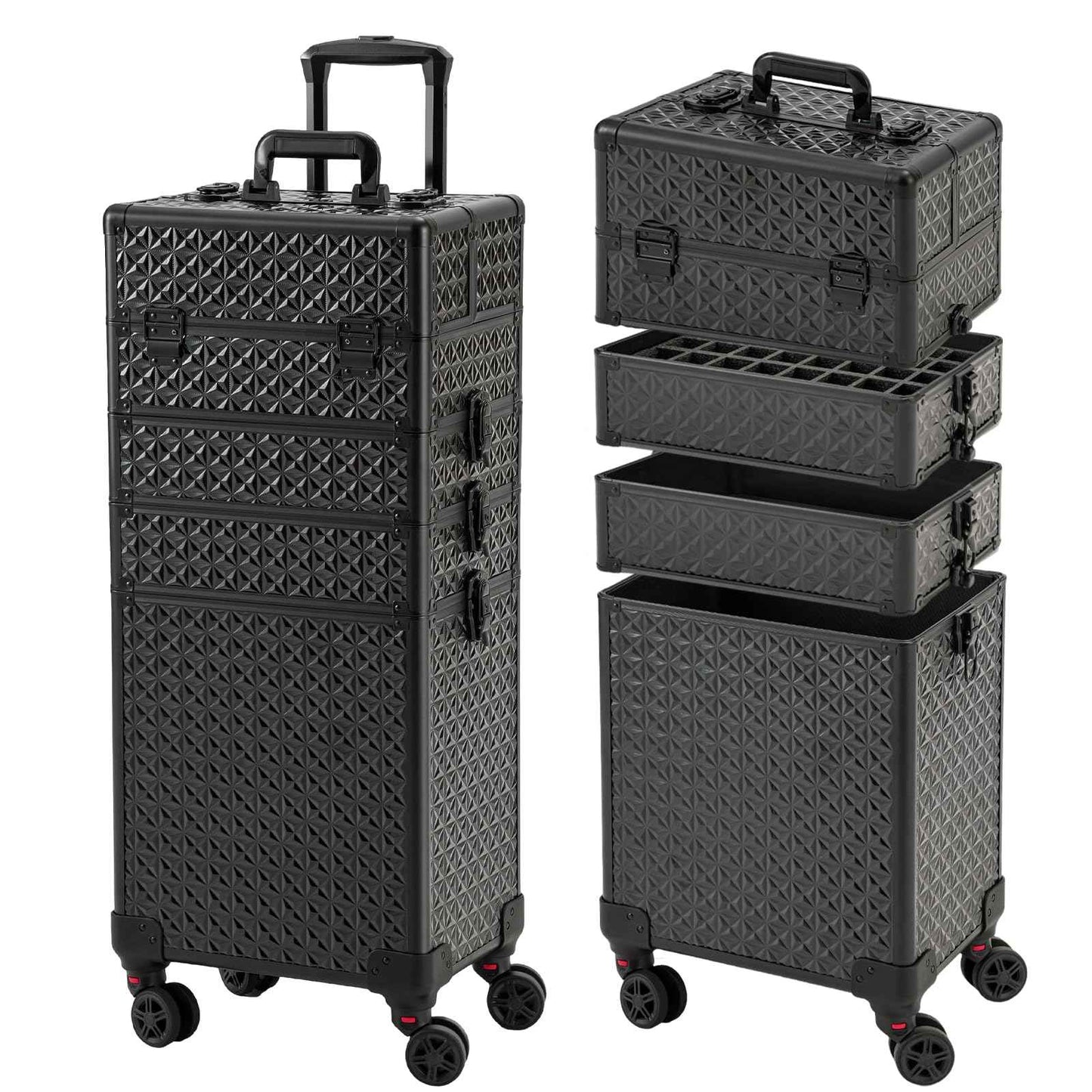 Leeora&Leekoo Portable Multi-Storey Nail Case for Nail Tech Organizer - Wheels Makeup Case Organizer, Cosmetic Case, Makeup Train Case, Make Up Case (Black)