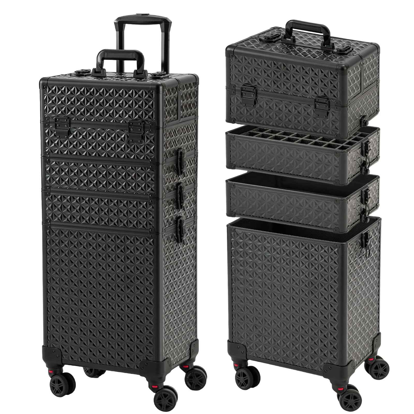 Leeora&Leekoo Portable Multi-Storey Nail Case for Nail Tech Organizer - Wheels Makeup Case Organizer, Cosmetic Case, Makeup Train Case, Make Up Case (Black)