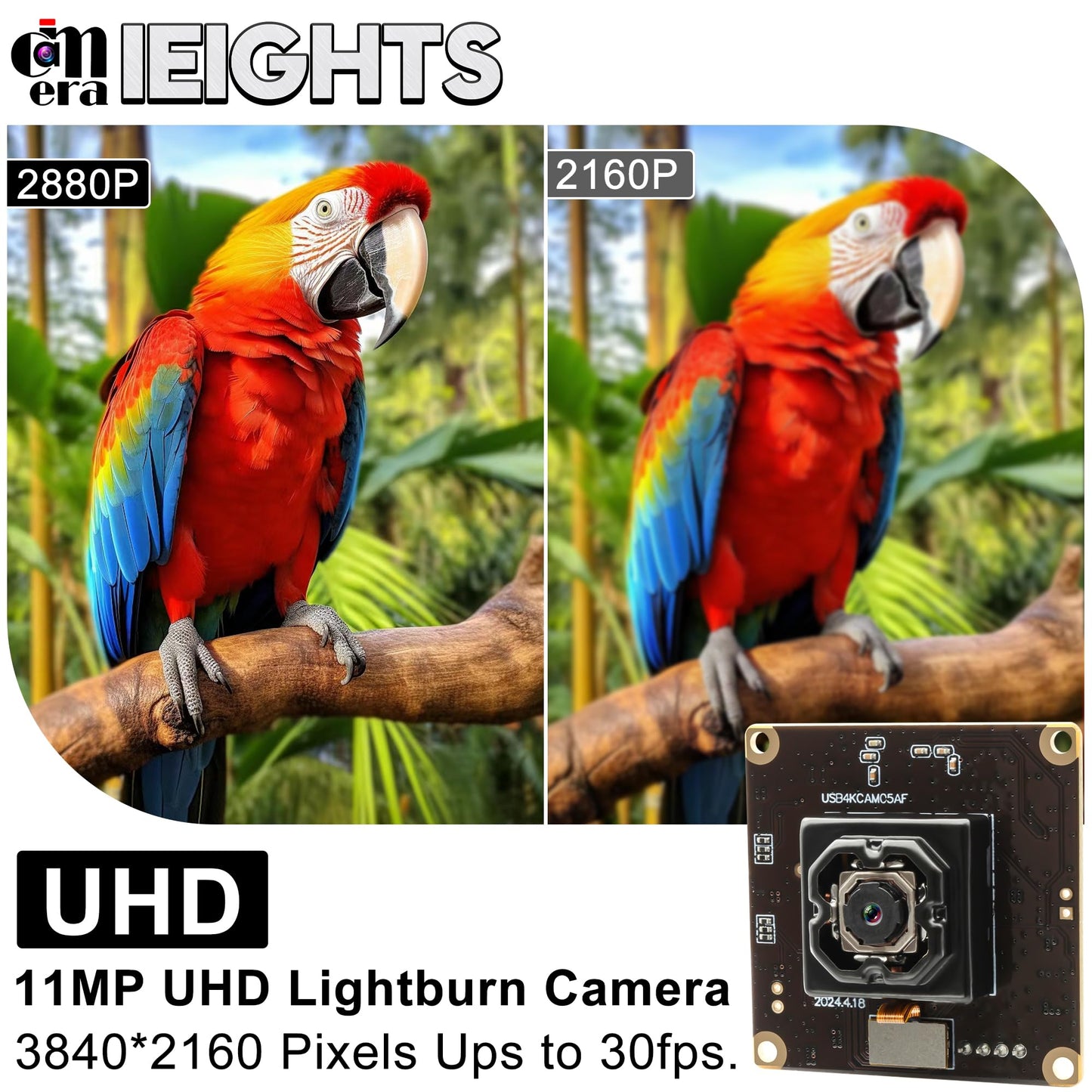 4K 30fps Autofocus Anti-shake USB Camera Module for Raspberry Pi, 3840(H)×2880(V)@15fps Lightburn Camera, 11mp Wide Angle Web Camera for Desktop Computer, Mini-Sized Webcam for Linux, Windows, Android
