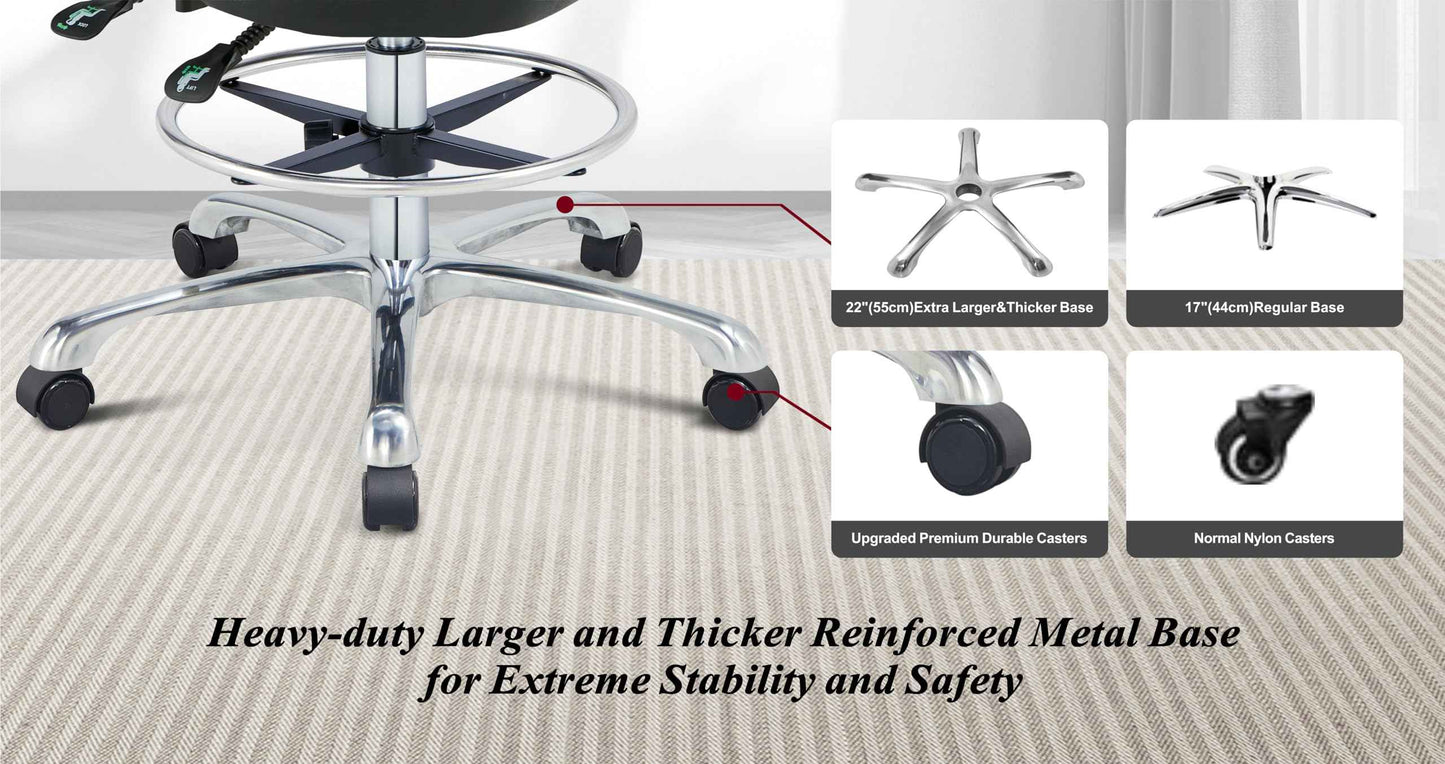 HNKastela Rolling Shop Stool with Back Support - Height Adjustable Stool with Wheels Heavy Duty for Salon Spa Tattoo Esthetician Kitchen