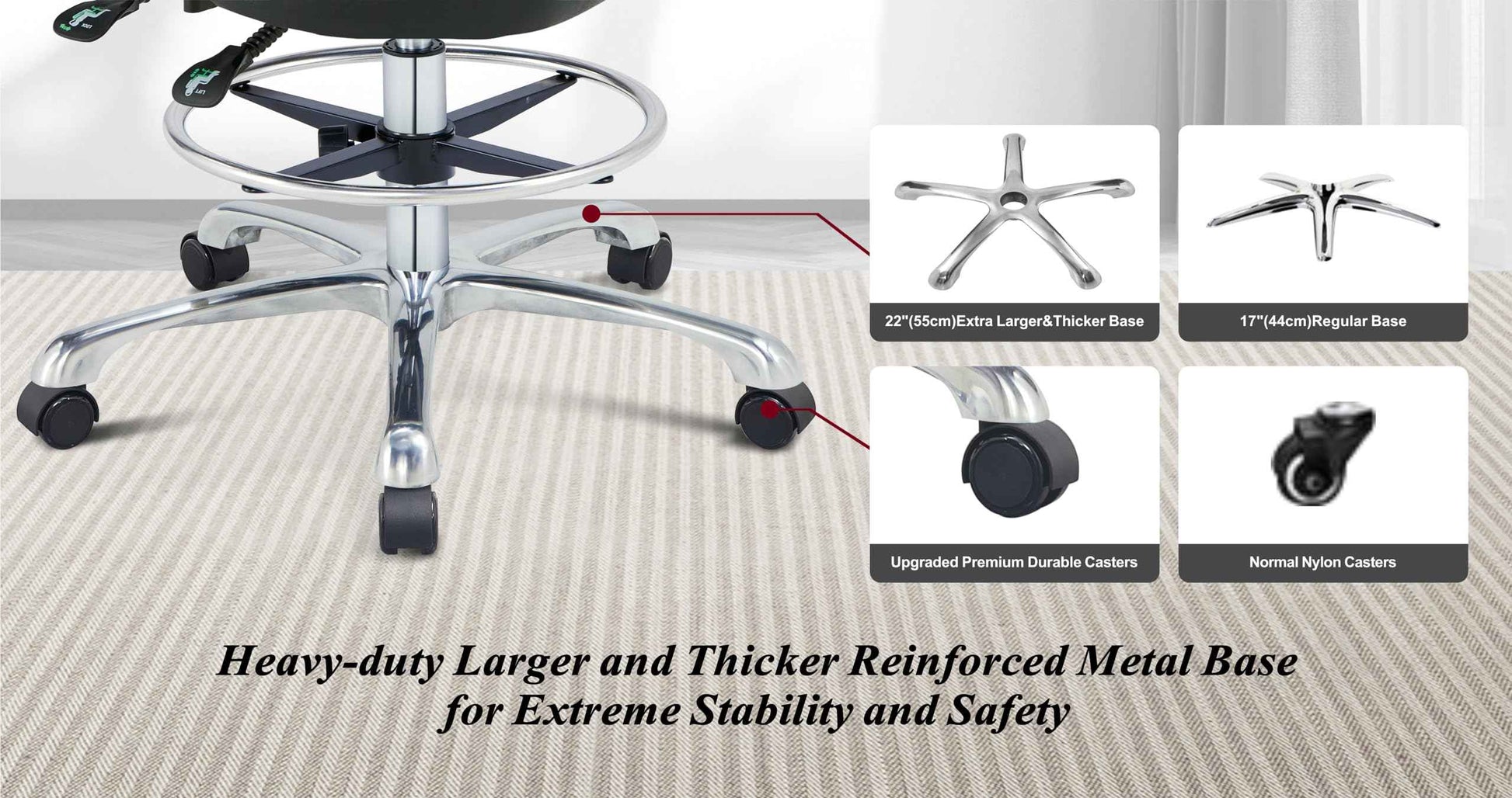 HNKastela Rolling Shop Stool with Back Support - Height Adjustable Stool with Wheels Heavy Duty for Salon Spa Tattoo Esthetician Kitchen