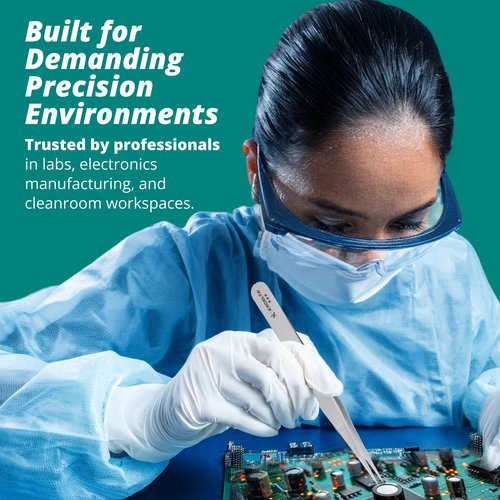 Excelta 64-SA Precision Tweezers, Straight Fine Tip, 4.75" Anti-Magnetic 316L Neverust Stainless Steel, Serrated Handle, ESD-Safe, Swiss-Made Tool for Electronics, Lab Use, Cleanroom & Forensics