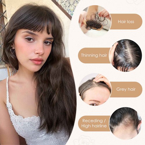 S-noilite Human Hair Toppers for Women with Bangs 100% Real Human Hairpiece 5"x3" Clip in Silk Base Topper Piece Cover Thinning Fine Hair 8 inch Golden Brown Highlighted Blonde